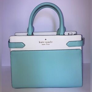 Kate Spade Staci Satchel Saffiano Leather in Icy Blue and White NWOT/NEVER USED!